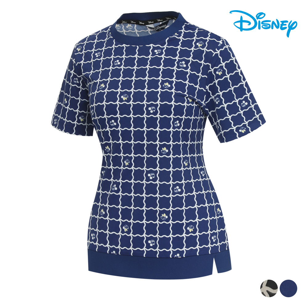[디즈니골프] 여성 물결 체크 패턴 반팔 라운드 티셔츠 DO2LTR044